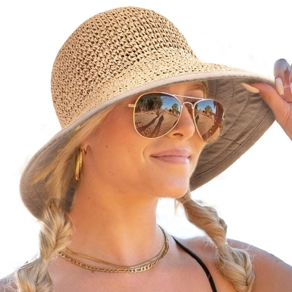 FURTALK Sun Hats for Women Bucket Beach Hat Wide Brim Handmade Straw Hat